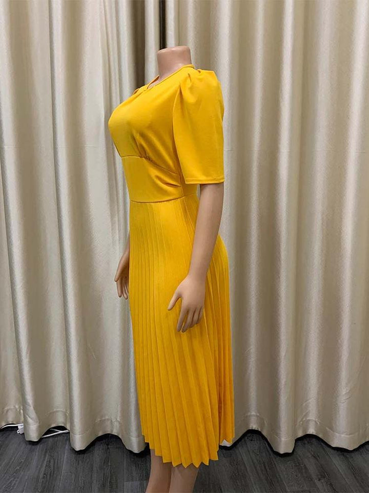 Women's Pleated Solid Color Midi Dress
