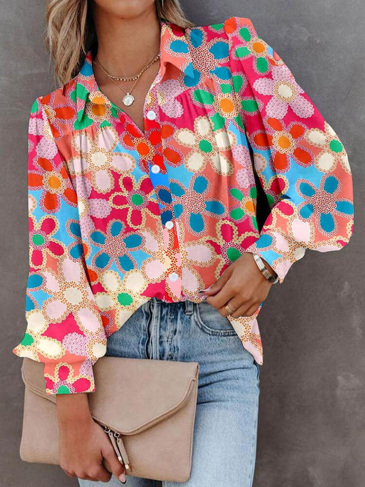 Women's Floral Printed Lapel Shirt