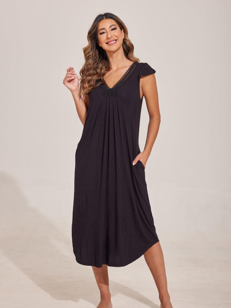 Casual Deep-V Lace Collar Home Dress Nightgown