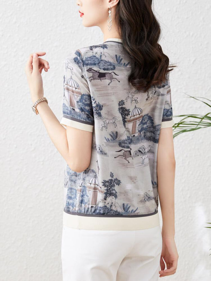 Women's Short-sleeve Printed Silk T-shirt Top