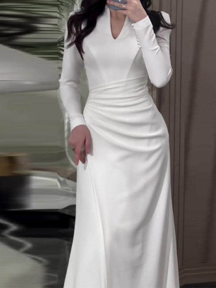 Women's Elegant Solid Color Long Sleeve Maxi Dress