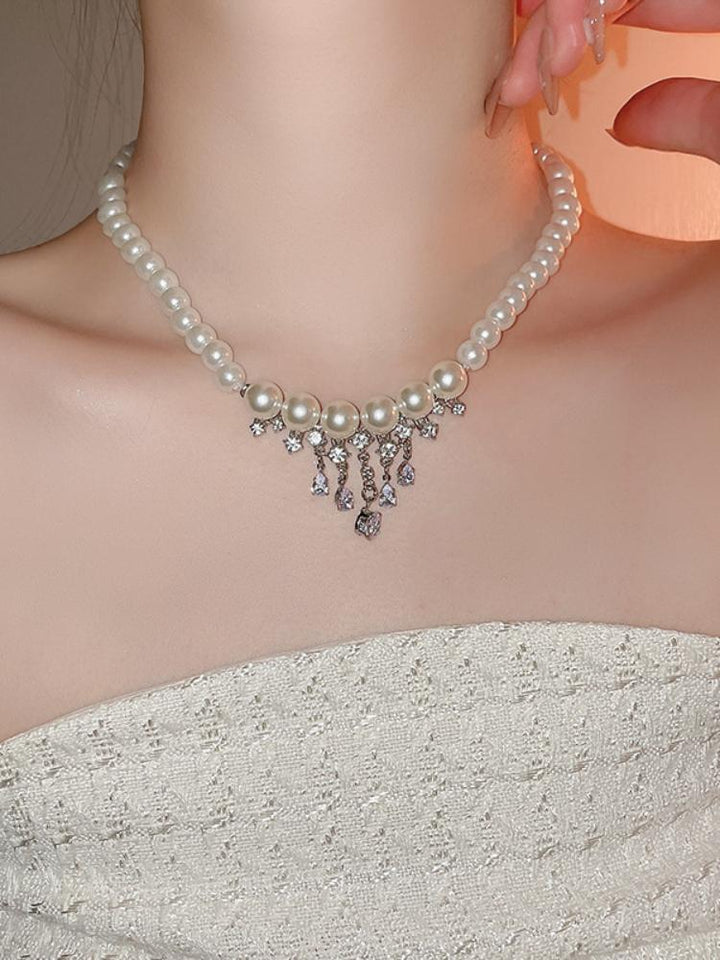 Diamond-Encrusted Water Drop Pearl Necklace
