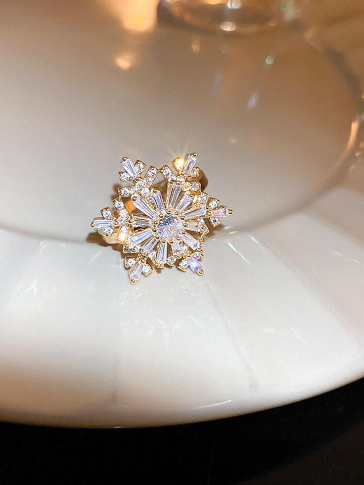 Women's Gold Plated Zircon Snowflake Ring