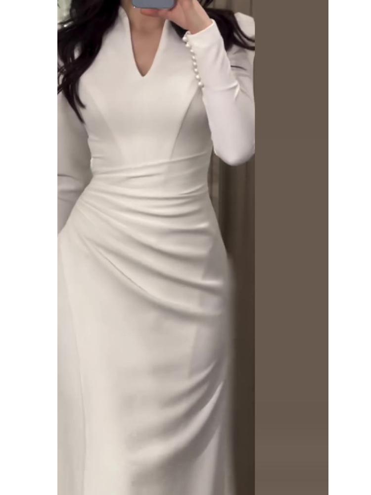 Women's Elegant Solid Color Long Sleeve Maxi Dress