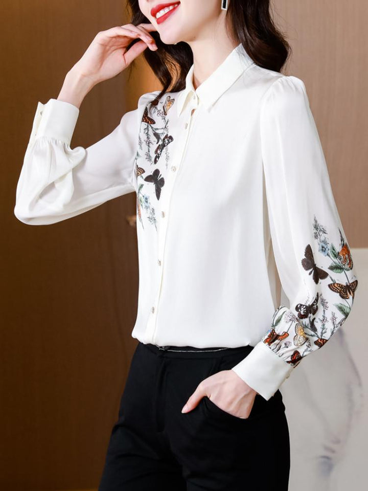 Elegant Floral Printed Silk Top Shirt