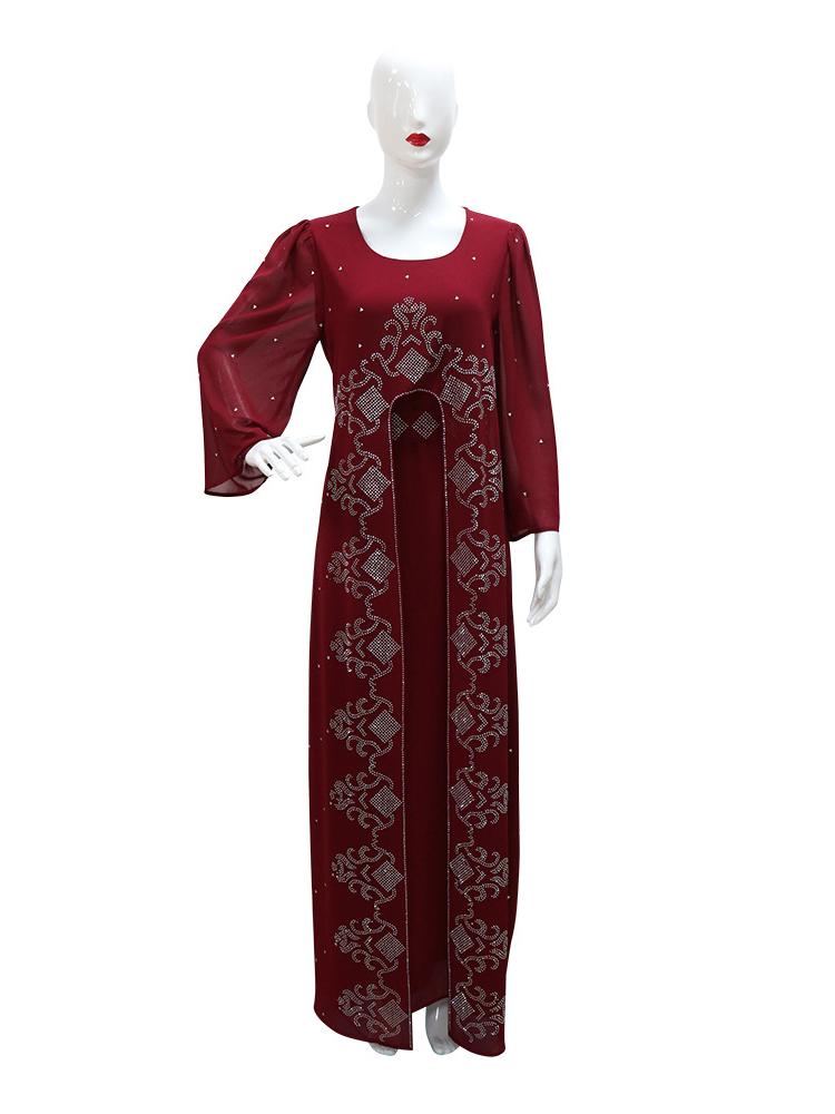 Fashionable Rhinestones Fake Two Piece Dress Chiffon Kaftan