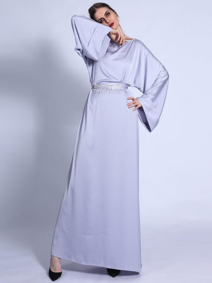 Women's Solid Tassel Rhinestones Belt Maxi Dress