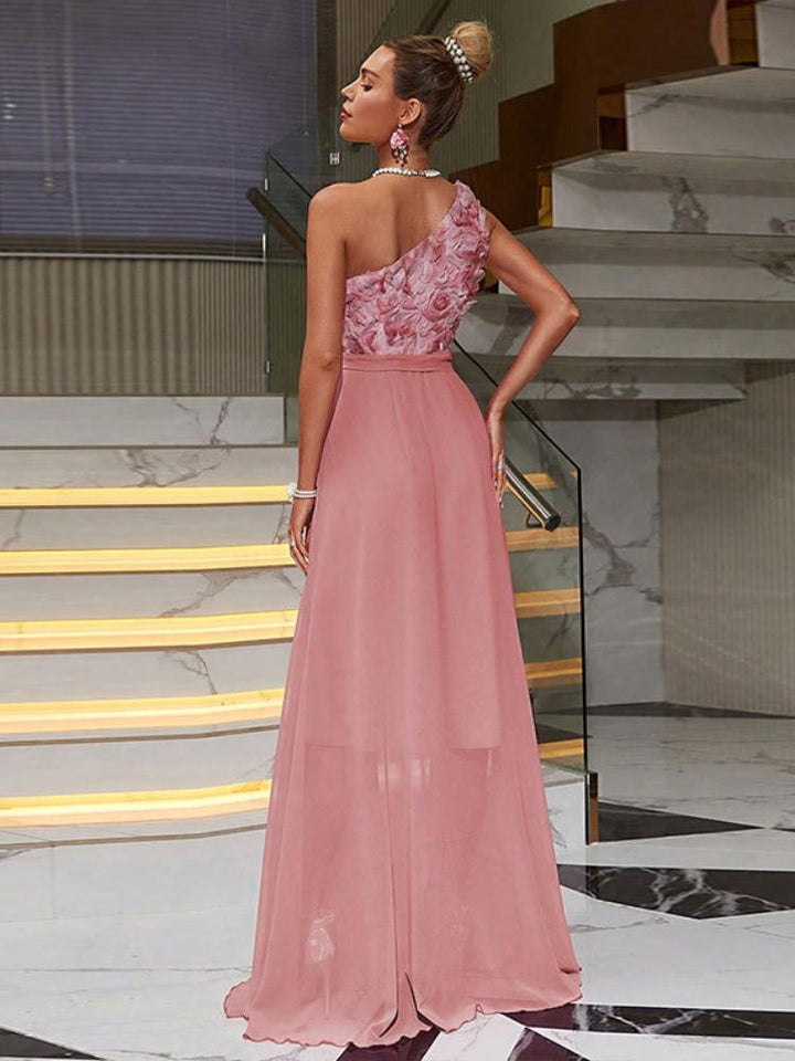 One-Shoulder Chiffon Evening Gown