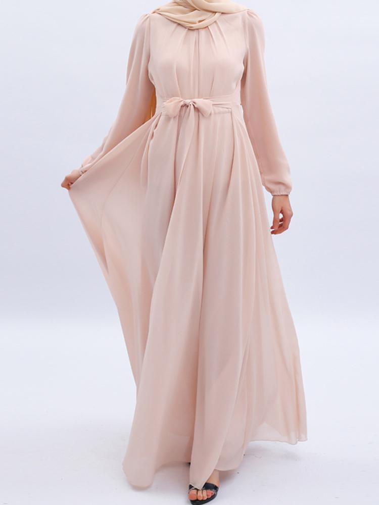 Solid Color Lace-Up Chiffon Maxi Dress