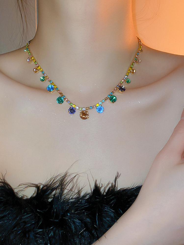 Colored Rhinestones Diamond Necklace