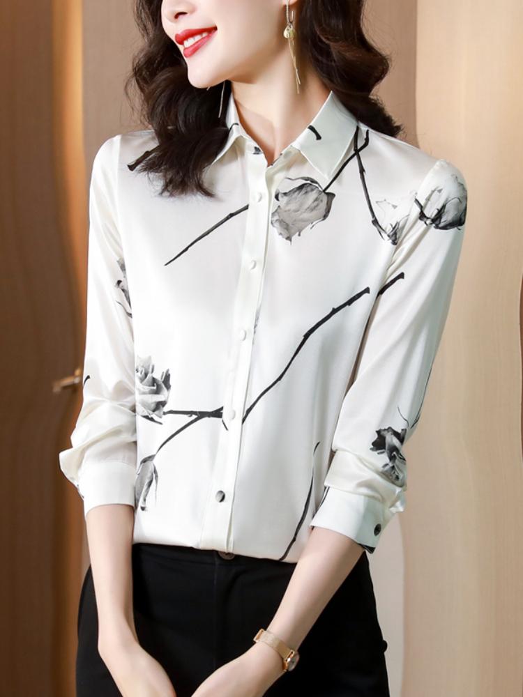 Floral Pattern Long-Sleeve Silk Shirt