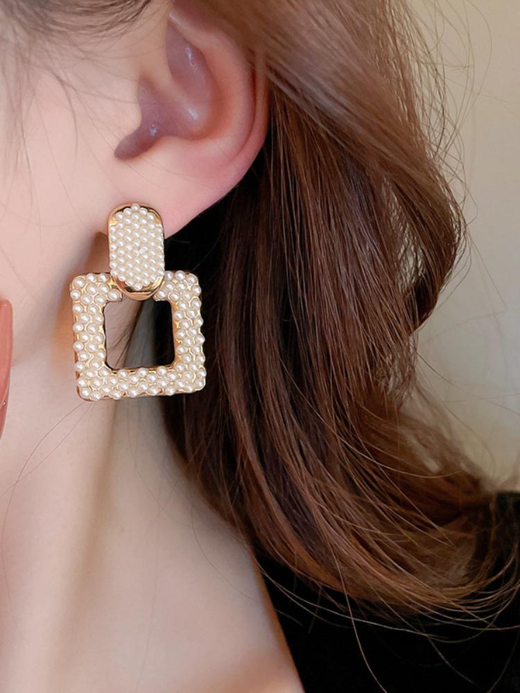 Geometric Square Pearl Earrings