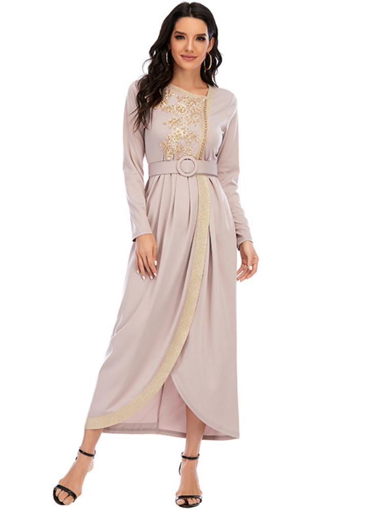 Embroidered Beaded Kaftan With Belt