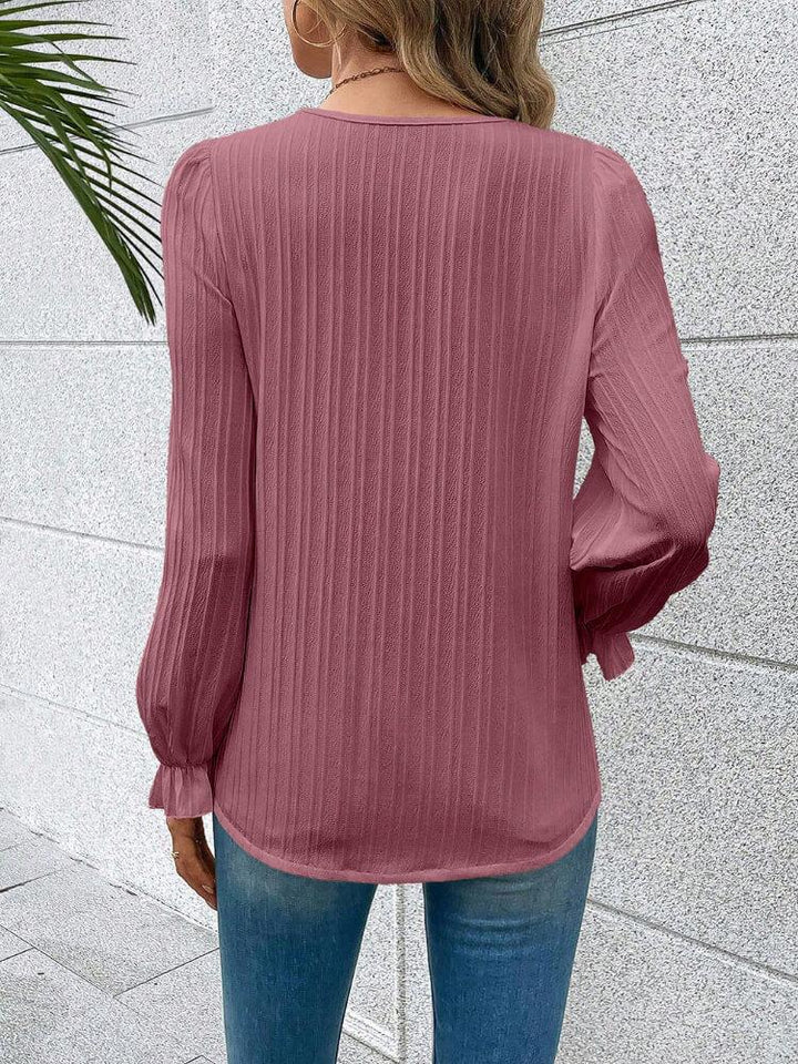 V-Neck Lace Spliced Hollow Shirt