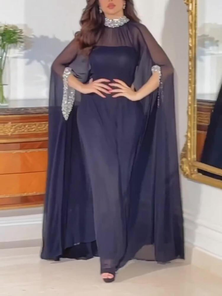 Women's Chiffon Sequined Half-Turtleneck Dress