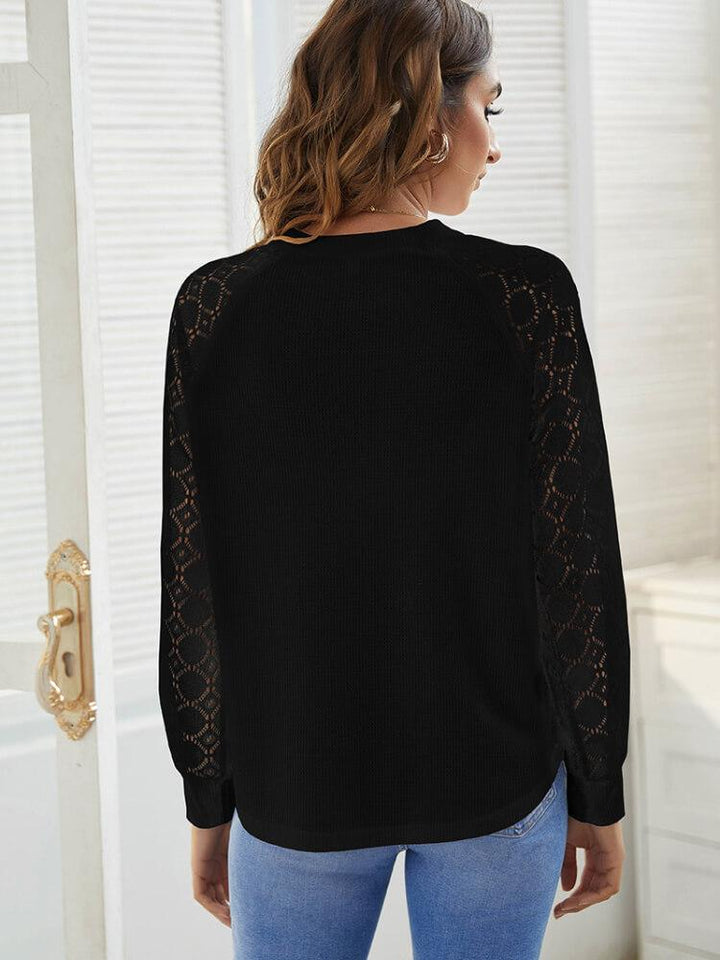 Casual Lace-Stitched Waffle Knit Top