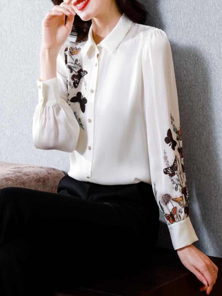 Elegant Floral Printed Silk Top Shirt
