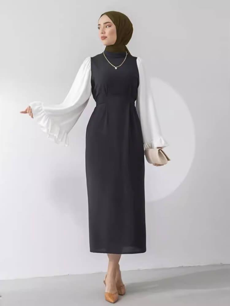 Bell Sleeve Tight Waist Maxi Dress(WithoutHijab)