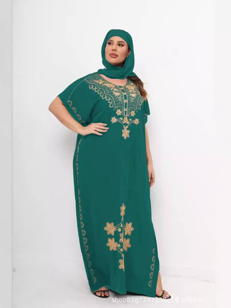 Casual Round Neck Plus Size Abaya(With Hijab)