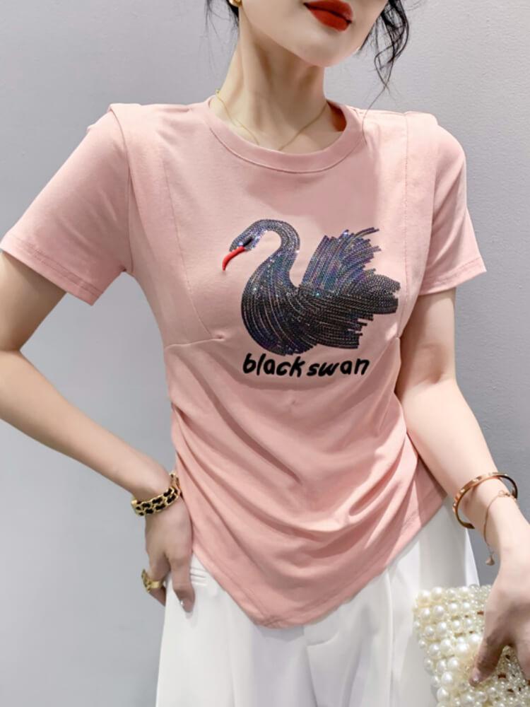 Women's Swan Embroidered Crewneck T-shirt