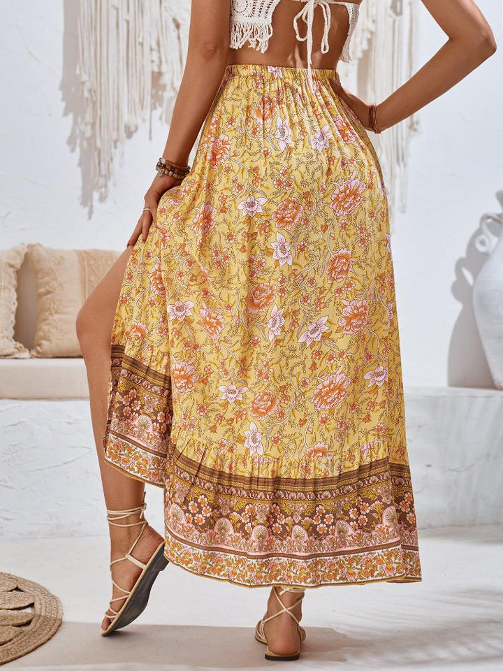 Casual Floral Printed Drawstring Skirt