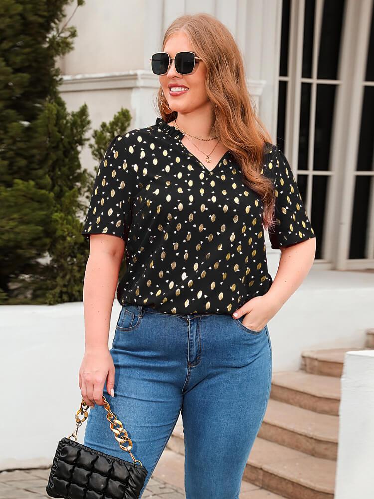 Casual Short Sleeves Plus Size Top