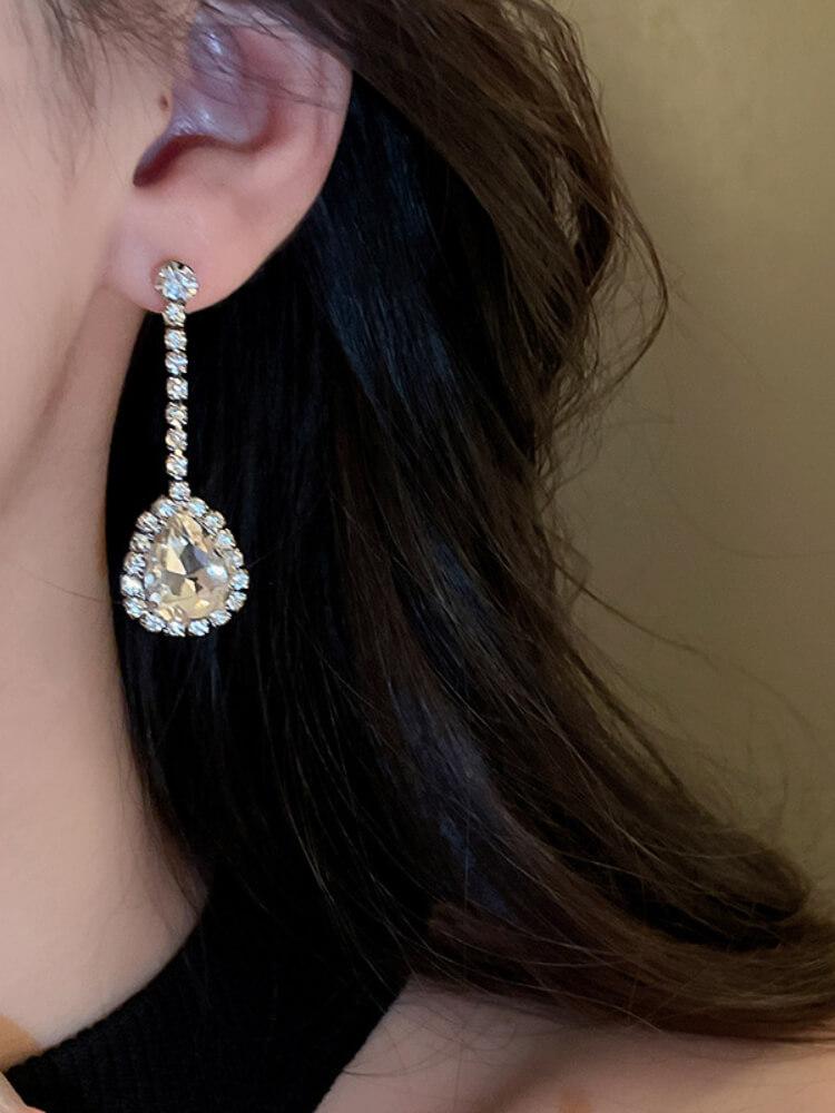 Diamond-encrusted Water Drop Necklace Earrings Two-piece Set