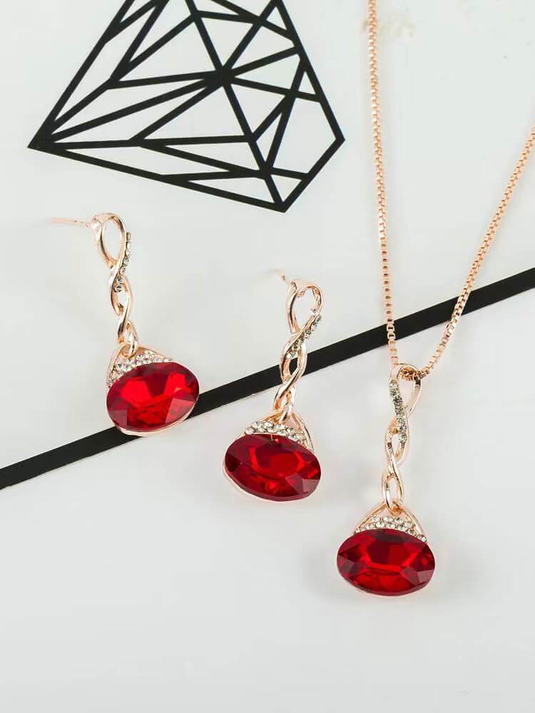 Pendant Crystal Necklace Drop Chain Earrings Set