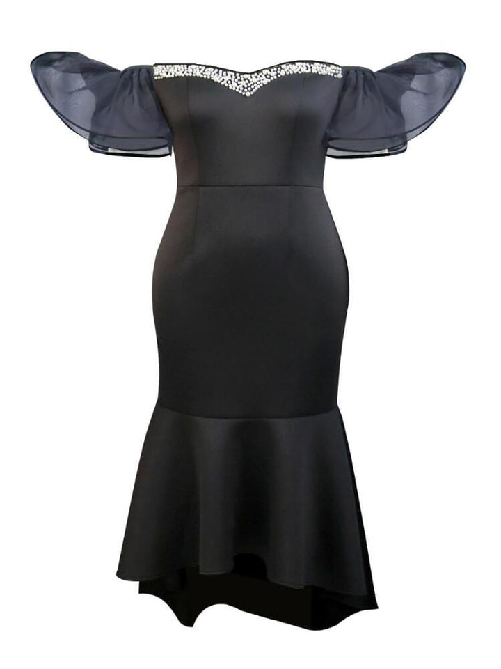 Elegant Off Shoulder Fishtail Rhinestone Evening Dress