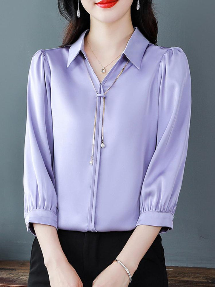 Elegant Solid Color Satin Shirt