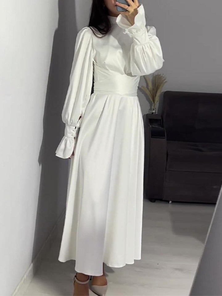 Solid Color Long-Sleeve Strap Maxi Dress