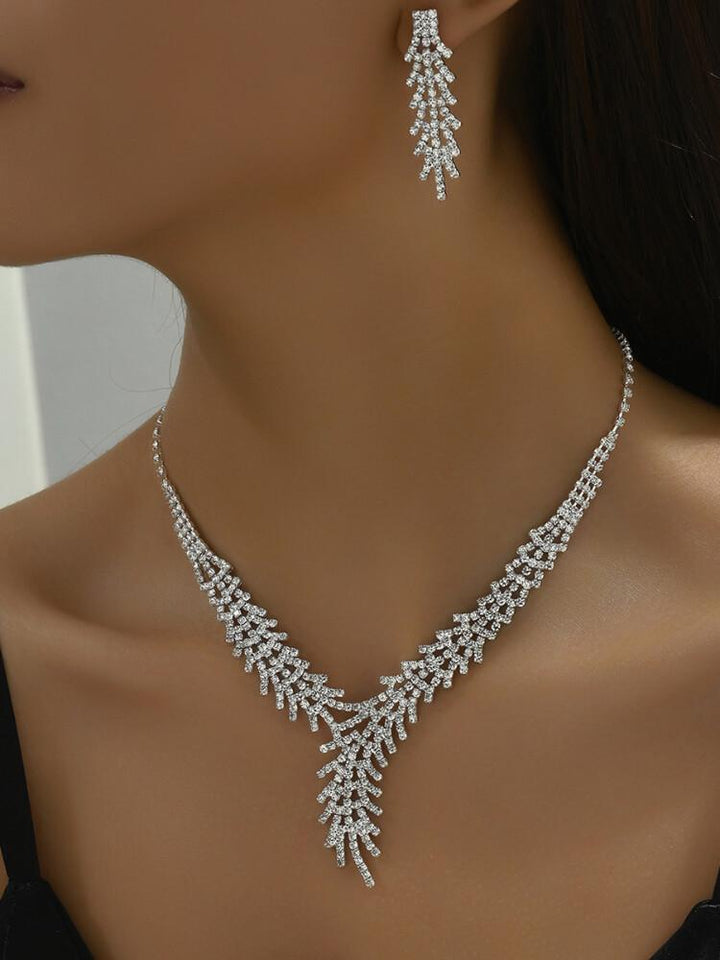 Claw Chain Rhinestone Leaves Necklace Earrings Sets