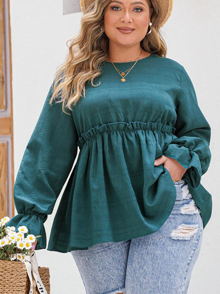 Women's V-neck Long-sleeve Shirt With Bubble Sleeves