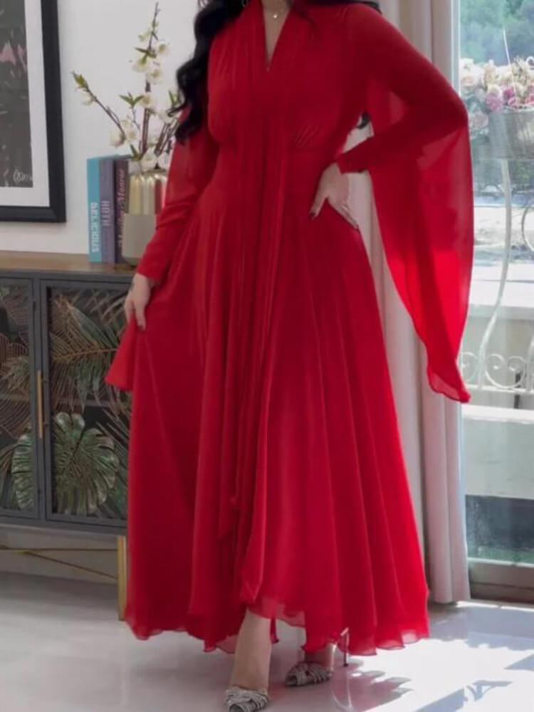 Women's Long-Sleeved Shawl Dress Two-Piece Set