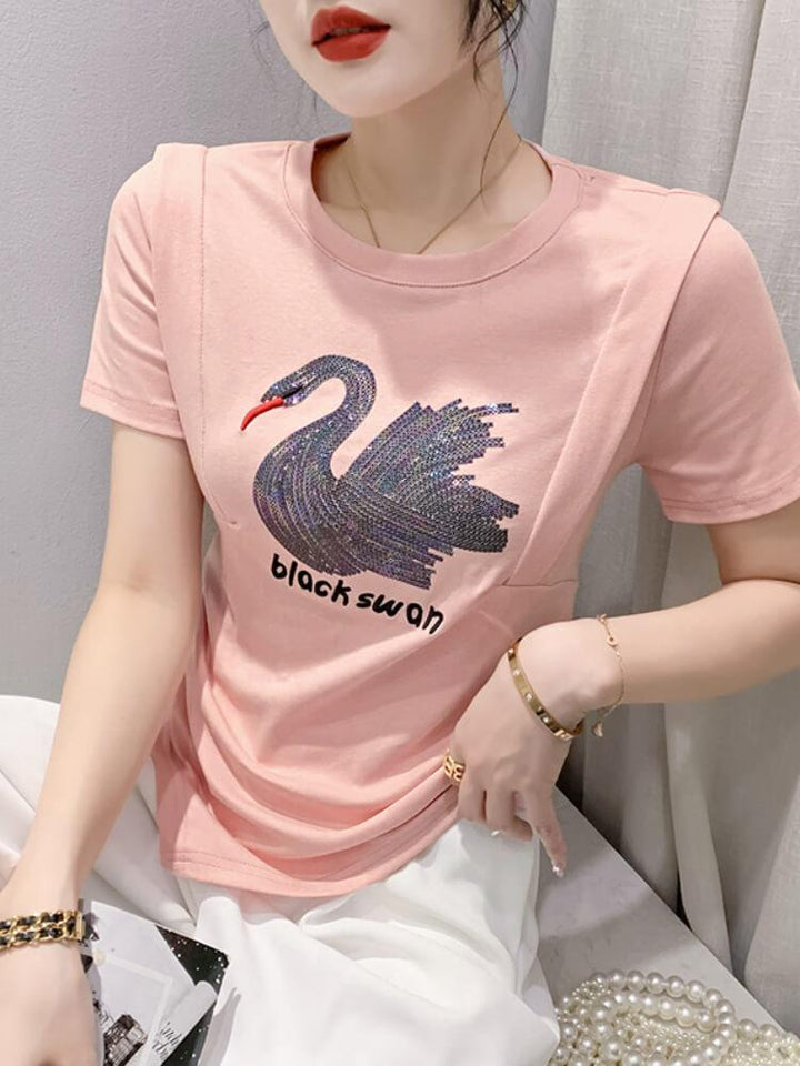 Women's Swan Embroidered Crewneck T-shirt