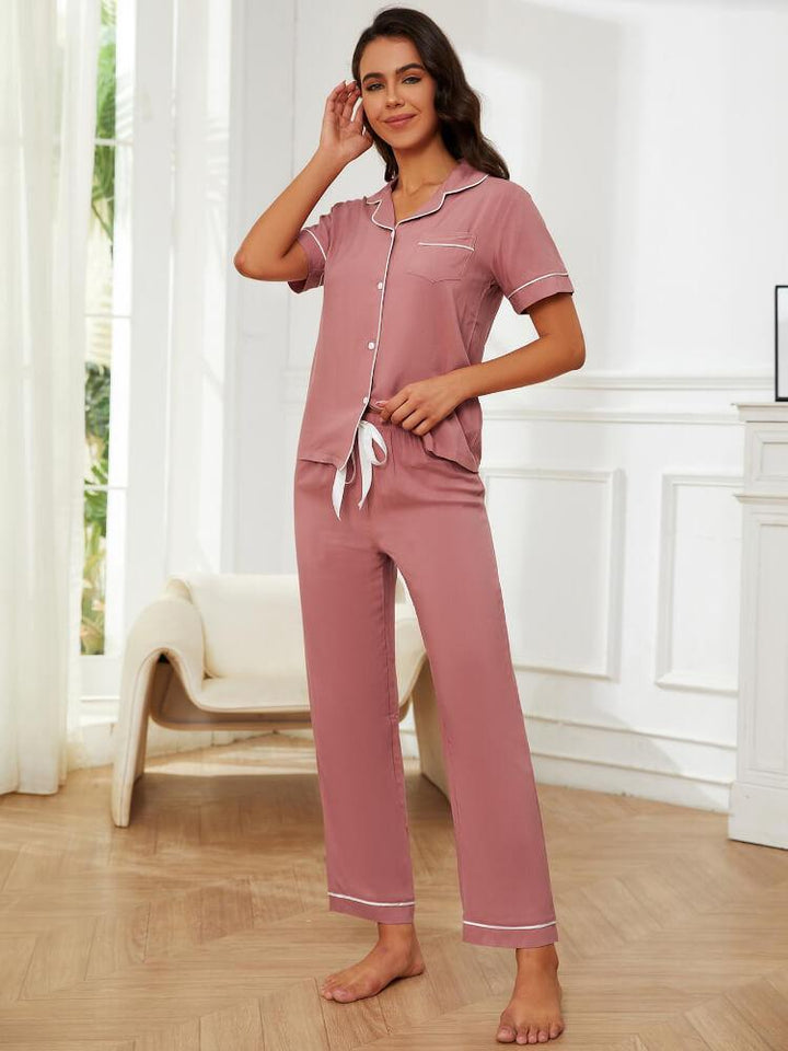 Solid Color Trousers Pajamas Two-Piece Set