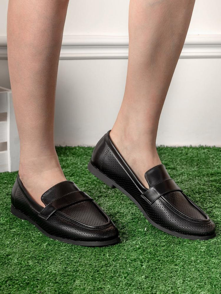 Leather Perforated Flat Loafers
