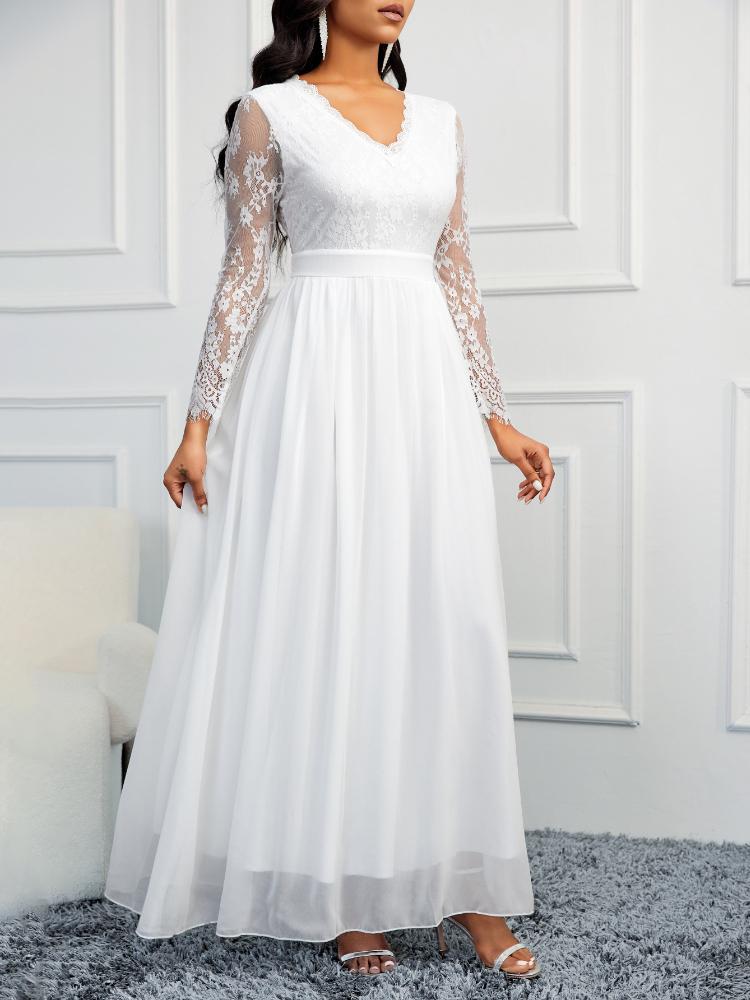 Elegant Lace V-Neck A-Line Evening Dress