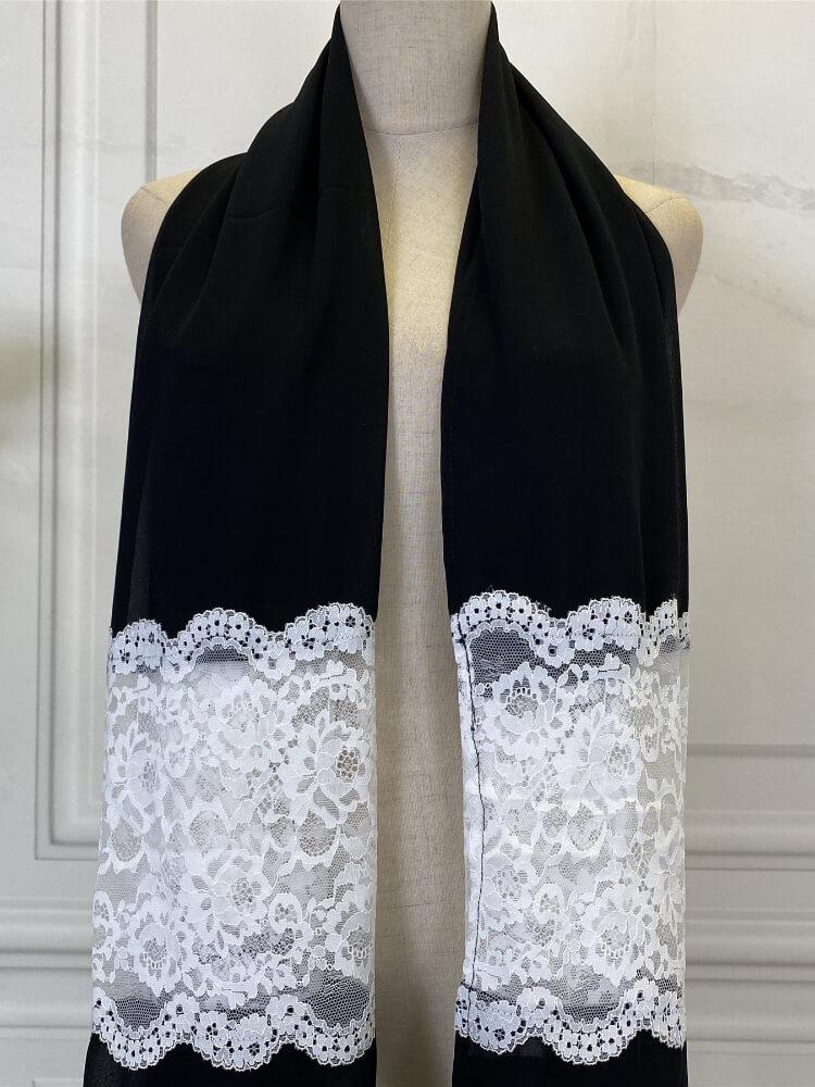 Women's Patchwork White Lace Chiffon Hijab
