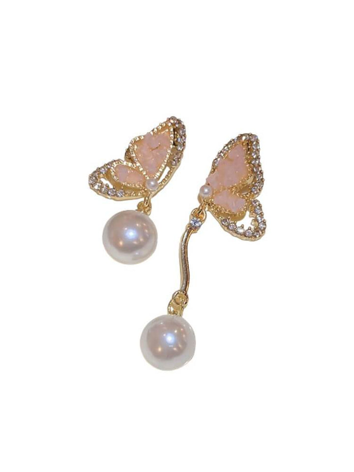 Sweet Butterfly Pearl Asymmetric Earrings