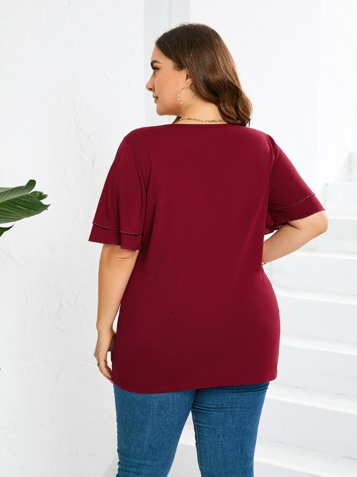 Solid V-Neck T-Shirt Plus Size Top