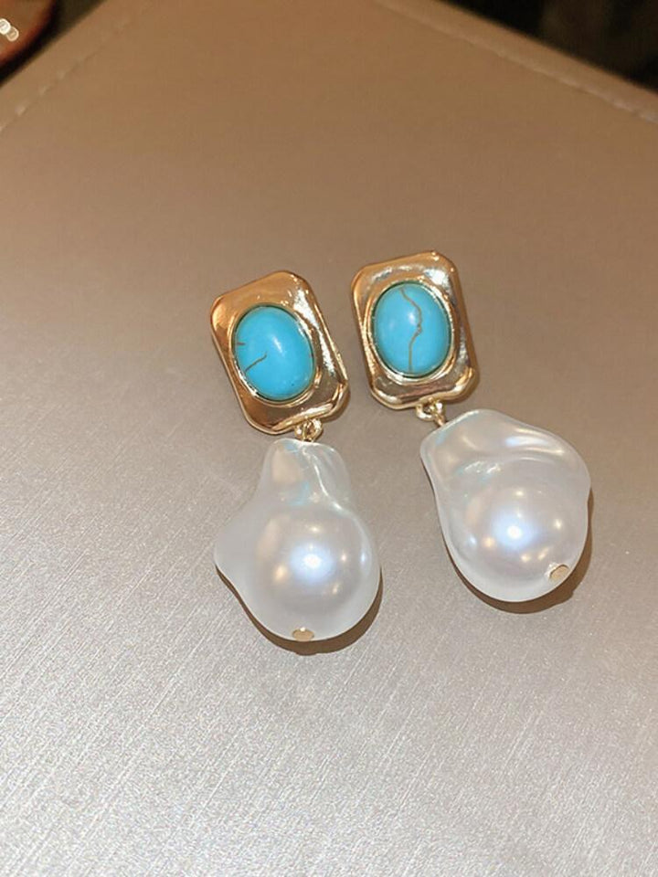 Pearl Square Oval Turquoise Earrings