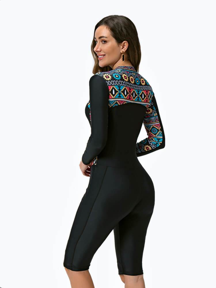 Women's One-piece Long Sleeved Boxer Cropped Swimsuit