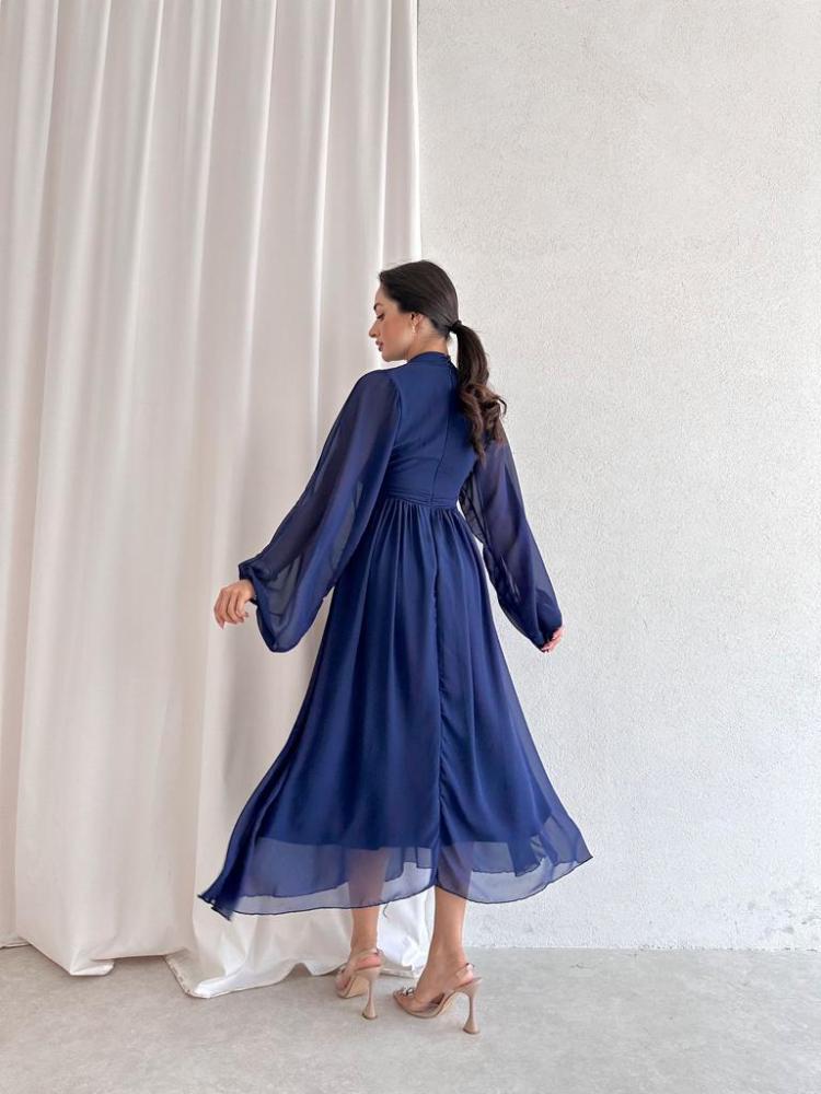 Solid Color Half-Heck Zip Midi Dress