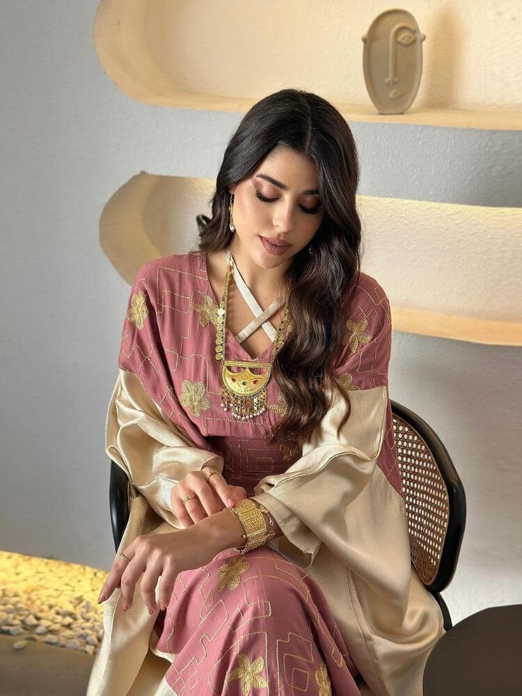 Women's Elegant Embroidery Color Maxi Dress Jalabiya