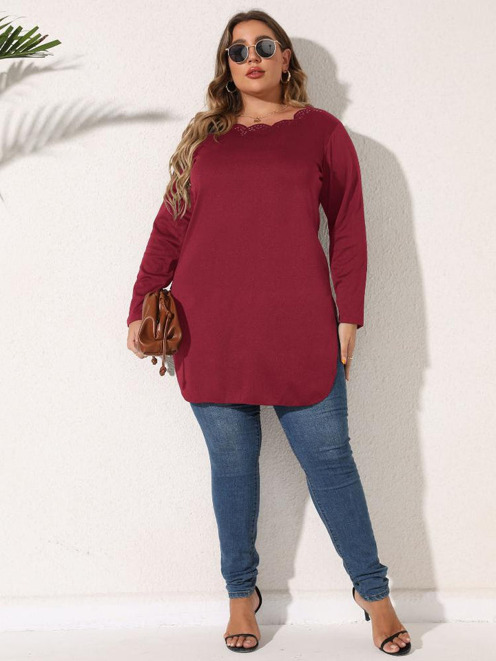 Hollow-out Long Sleeve Plus Size Top