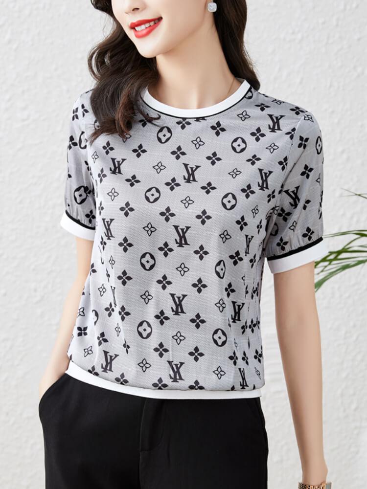 Women's Short-Sleeve Printed Silk T-shirt