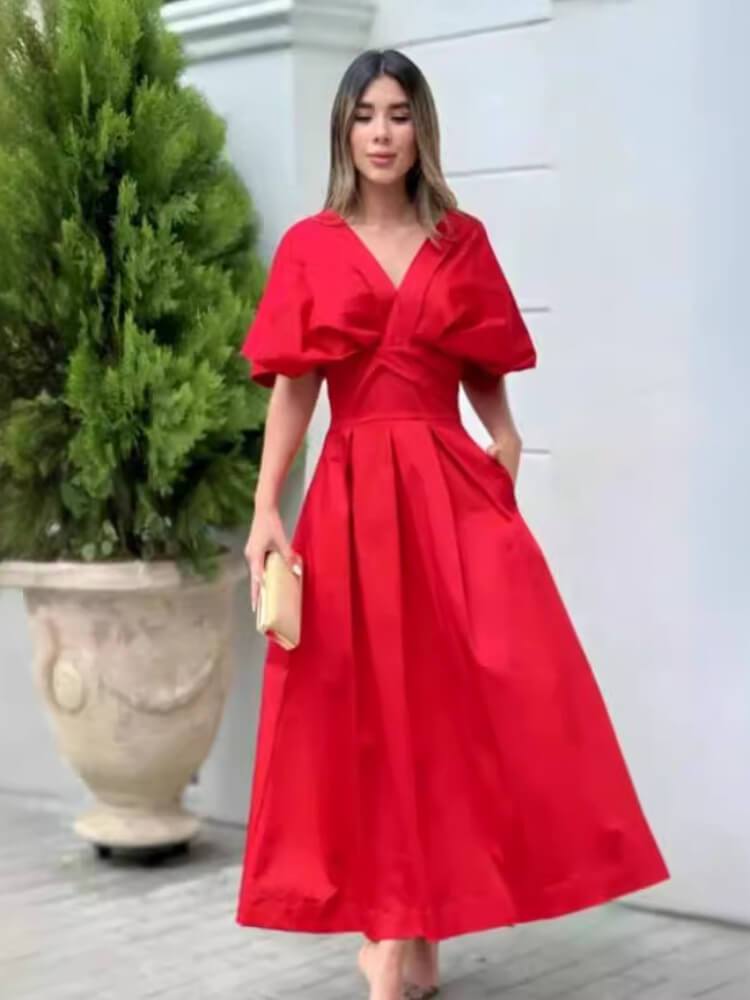 Women's Elegant Solid Color High Waist Dress