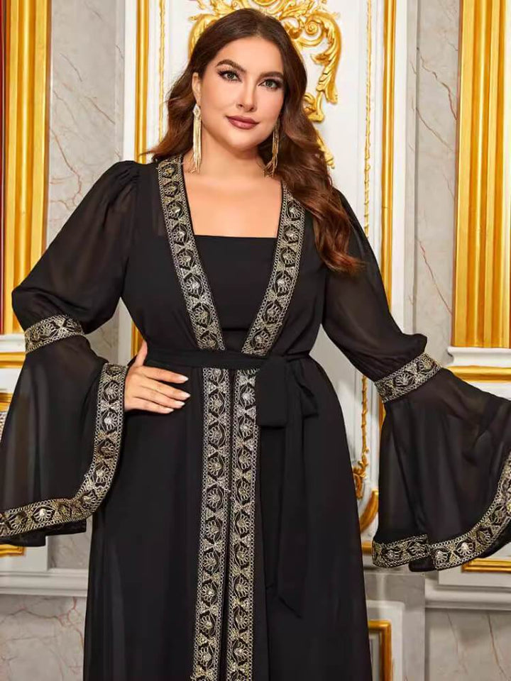 Plus Size Two-layer Horn Sleeve Lace Two-piece Dress