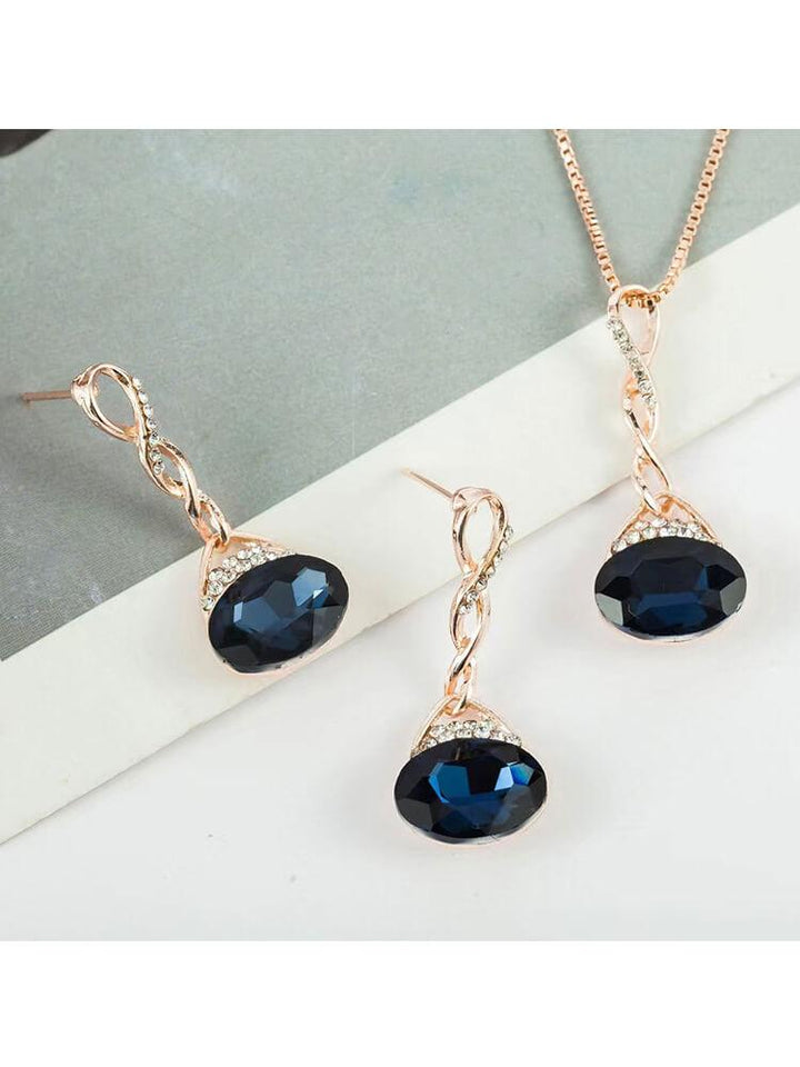 Pendant Crystal Necklace Drop Chain Earrings Set